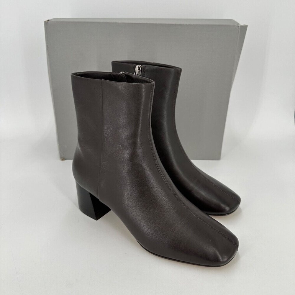 Everlane The Day Boot Dark Brown Leather 10.5 Side Zip Ankle Bootie Square Toe - Picture 3 of 10
